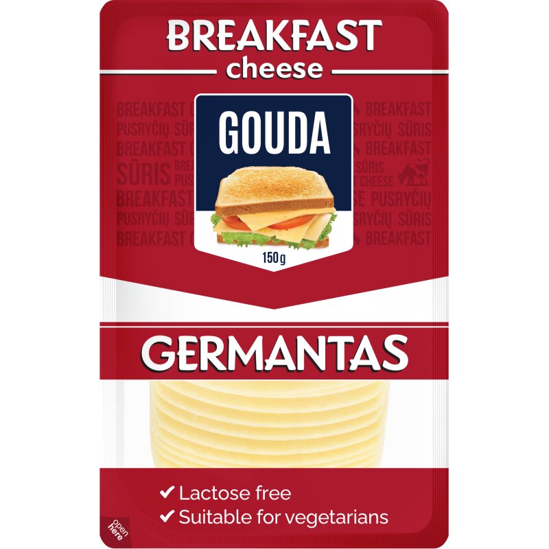 Sūris GERMANTO GOUDA 150g, 45% rieb.s.m., pjaustytas