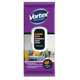 Buitinės drėgnos servetėlės   Vortex  mediniams ir plastikiniams paviršiams 48vnt