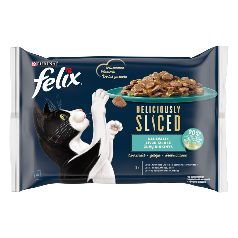 Katėms  Felix  su lašiša,tunu,menke,plekšne,4x80g