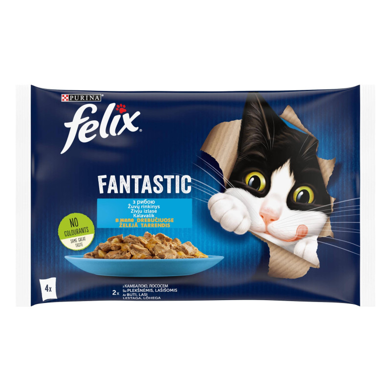 Katėms  Felix  Fantastic 4 x 85g žuvies drebučiuose