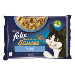 Katėms Felix Sensations 4 x 85g su ledjūrio menkėmis