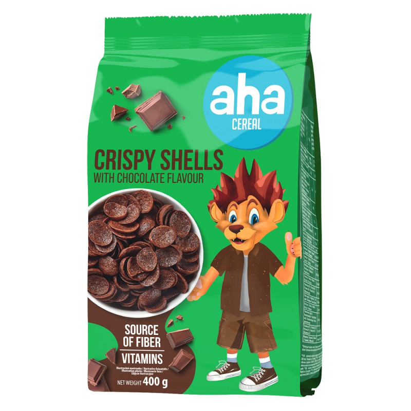 Sausi pusryčiai''Aha''šokolado skonio kriauklės su vitaminais,400g