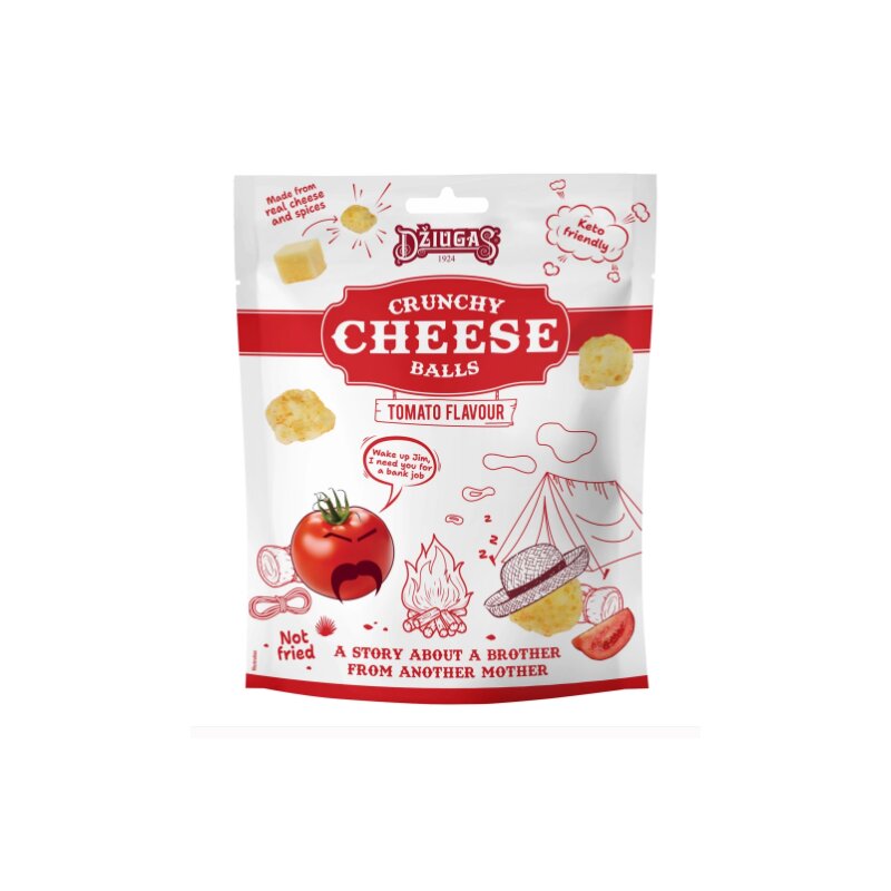 Traškūs, džiovinto sūrio kamuoliukai  Džiugas  pomidorų skonio 45%, 40g