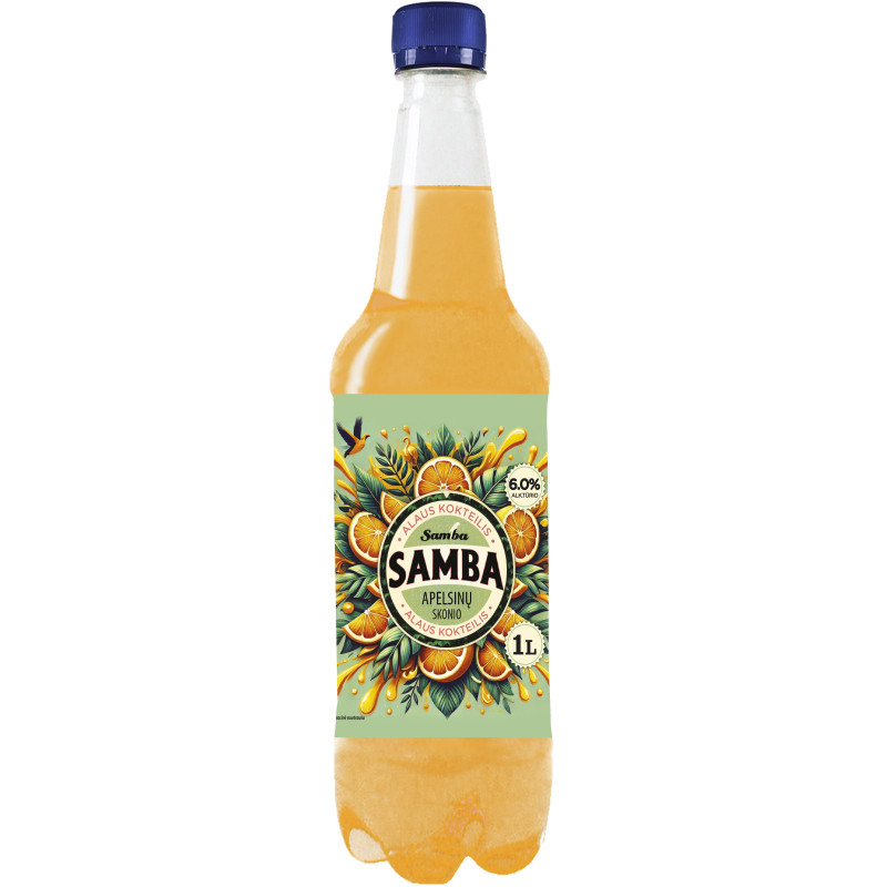Gazuotas apelsinų skonio alaus kokteilis Samba (6%), 1l