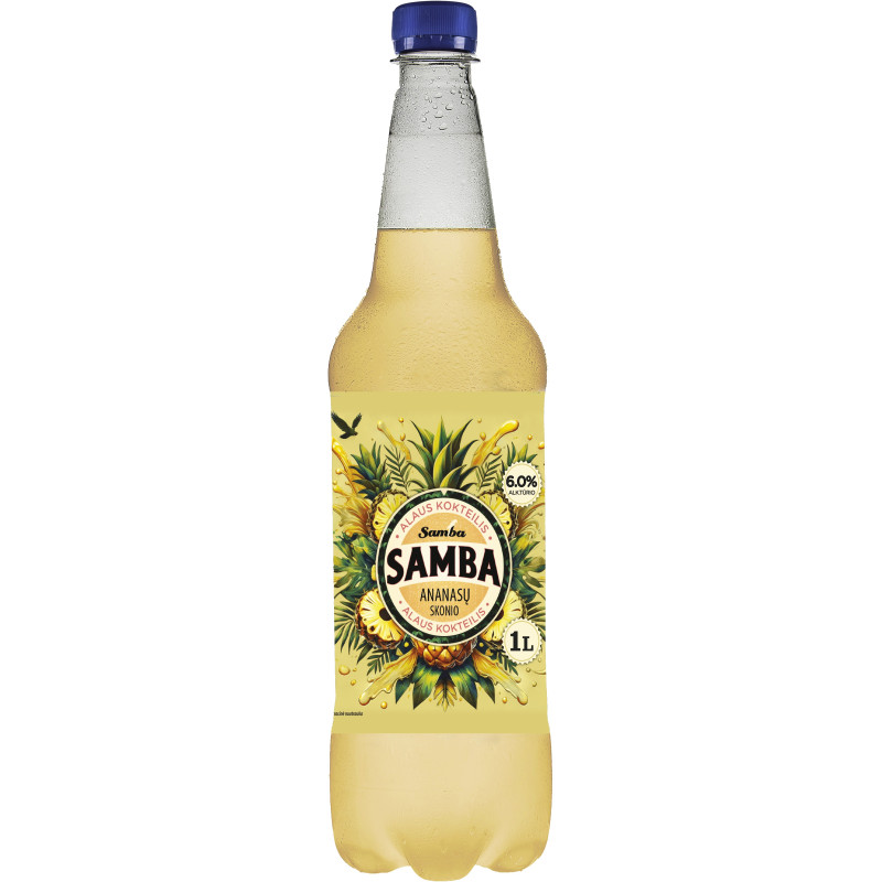 Gazuotas alaus kokteilis Samba ananasų skonio (6%), 1l