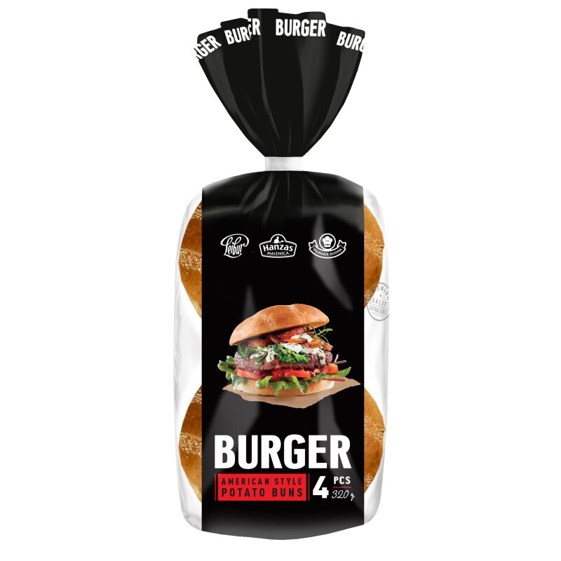 Mėsainių bandelės 320g, amerikietiško stiliaus Vilniaus duona