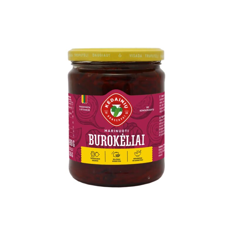 Marinuoti burokėliai 480g/265g pjaustyti, silpnai rūgštūs /KĖDAINIŲ