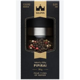 Keturių rūšių pipirai  Saldva  su malūnėliu,70g