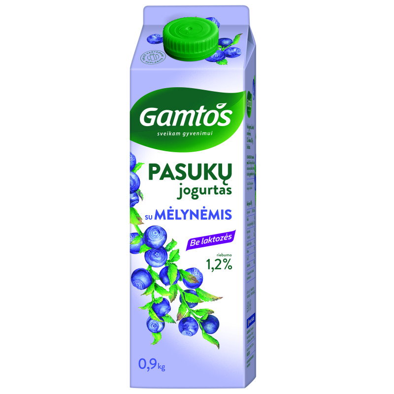 Pasukų jogurtas 1.2% Gamtos su mėlynėmis 0.9kg