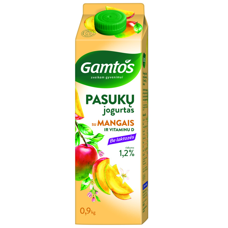 Pasukų jogurtas Gamtos  0.9kg su mangais ir vitaminu D