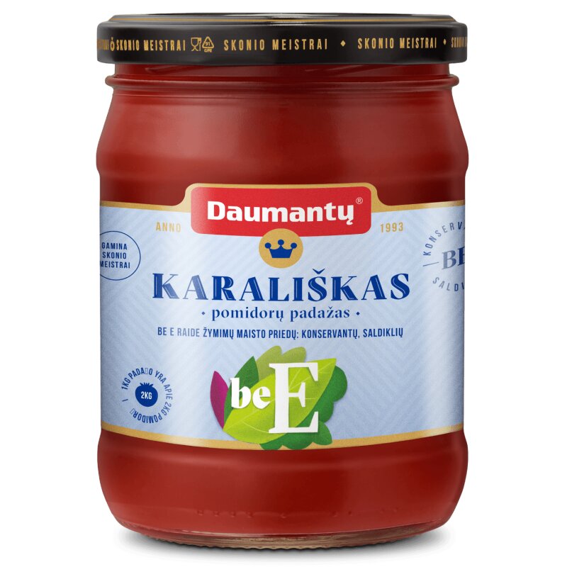 Pomidorų padažas  Daumantų karališkas 500g be E raide žymimų priedų: konservantų, saldiklių