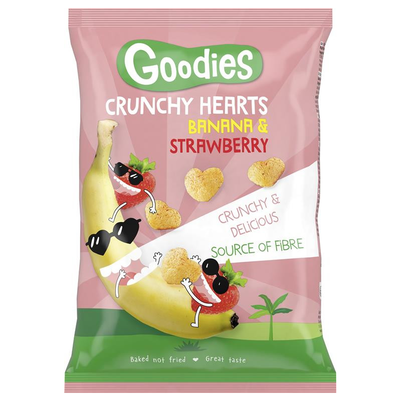 Goodies kukurūzų braškių ir bananų užkandis - širdelės 30g