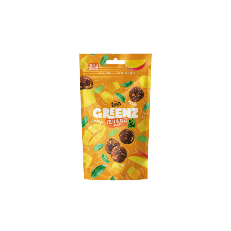 Vaisių ir sėklų  užkandžiai su mangais  Greenz mango  80g