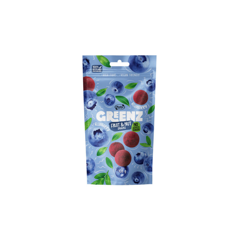 Vaisių ir riešutų užkandžiai su mėlynėmis  Greenz blueberry  100g