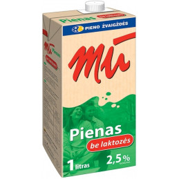 Pienas MŪ, 2.5% rieb., 1l, be laktozės