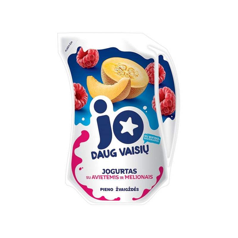 Jogurtas JO su  avietėmis, melionais ir bifidobakterijomis 2,4% rieb.,900g