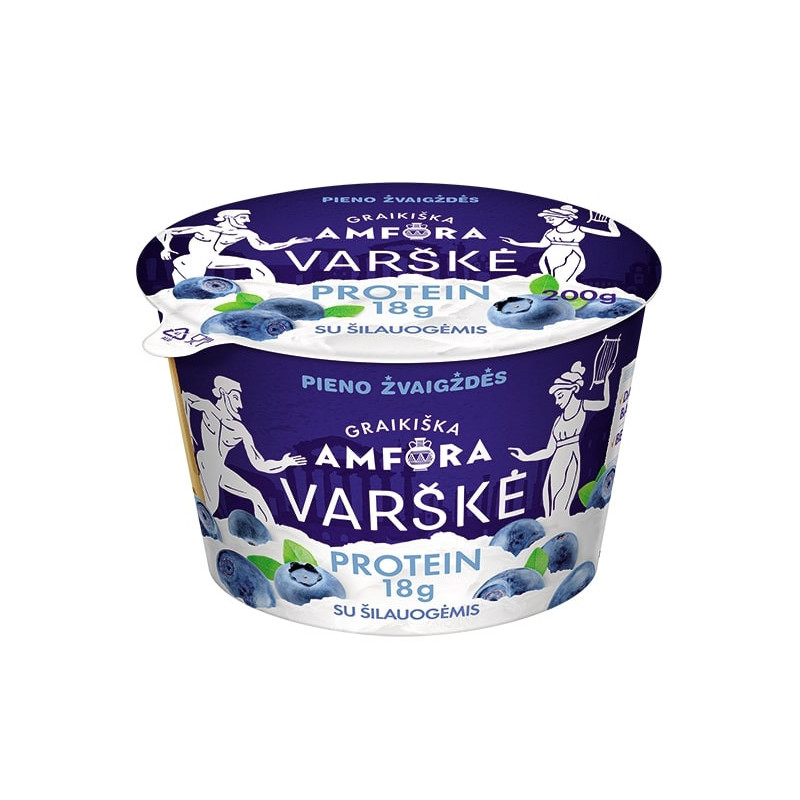 Varškė "Graikiška Amfora protein"  200g, 0.8% rieb. su šilauogėmis