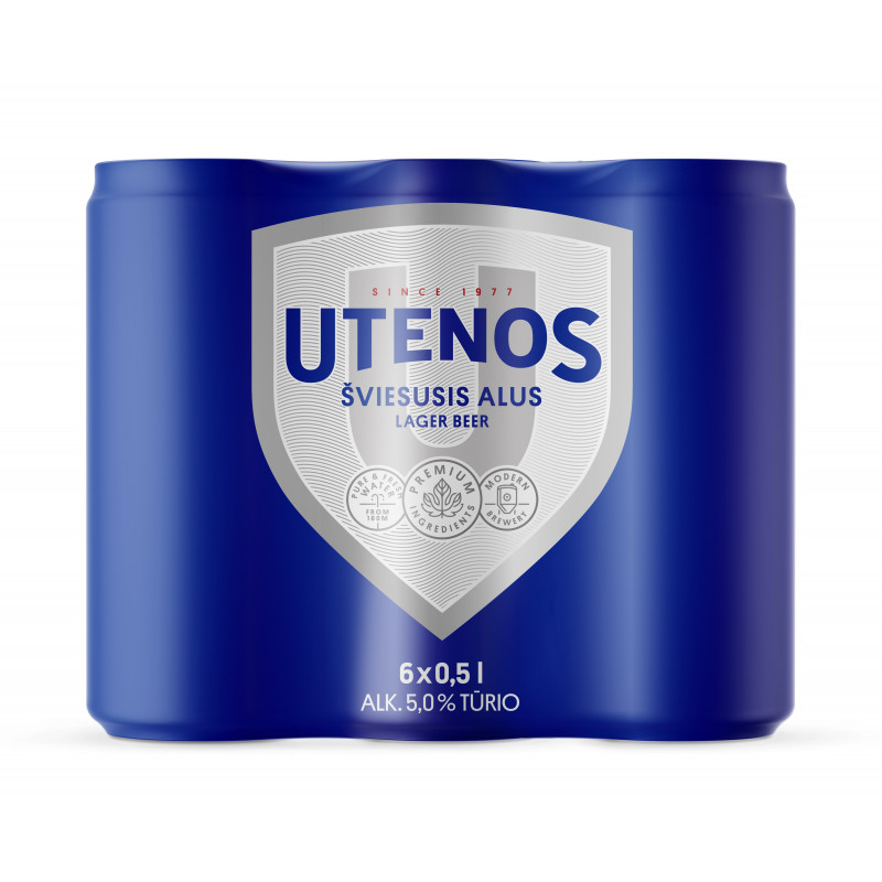 Alus Utenos šviesusis (5.0%), 6 x 500 ml