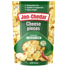 Kepti čederio sūrio gabaliukai 80g Jon-Chedar Tzatziki&Chilli 42%