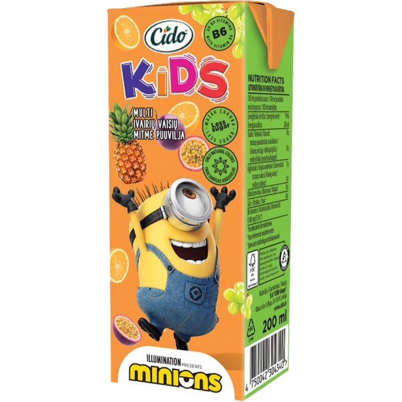 Sulčių gėrimas CIDO KIDS su įvairių vaisių sultimis, 200 ml