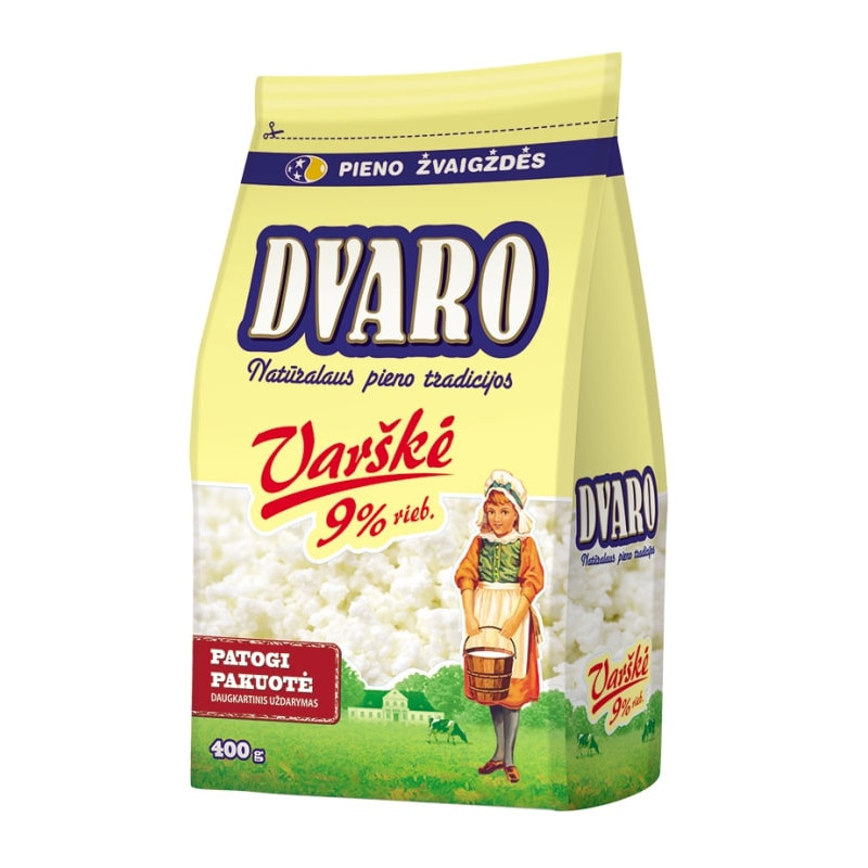 Pusriebė DVARO varškė 400g, 9% riebumo