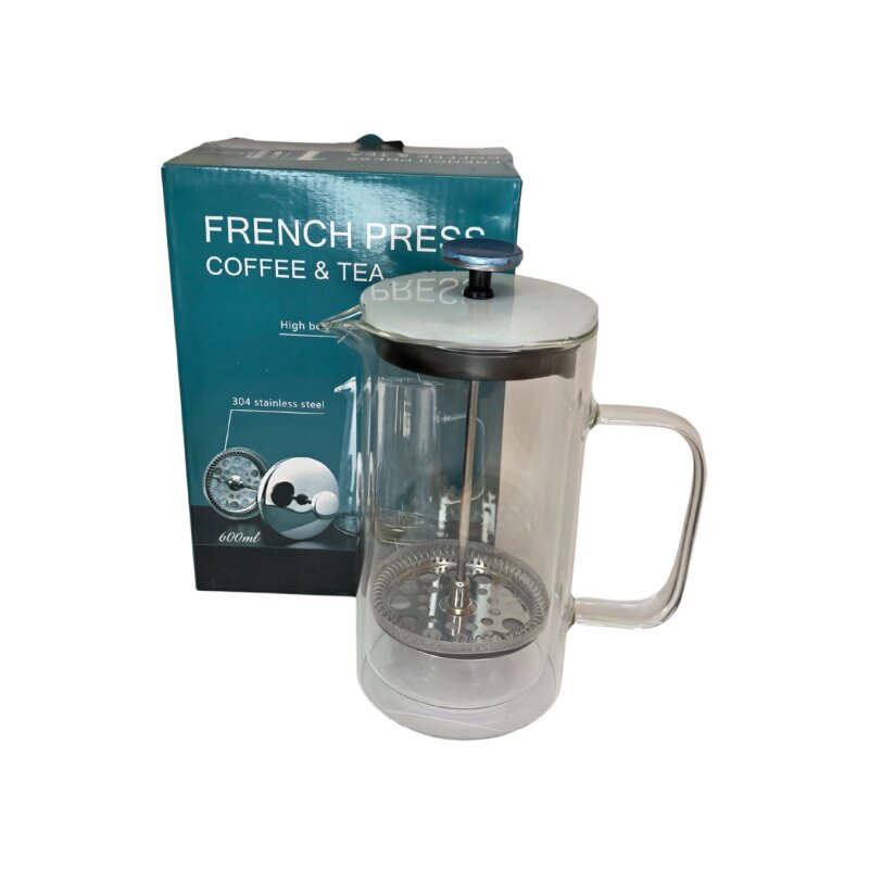 Stiklinis arbatinukas su nerūdijančio plieno nuspaudžiamu sieteliu 600ml 4308