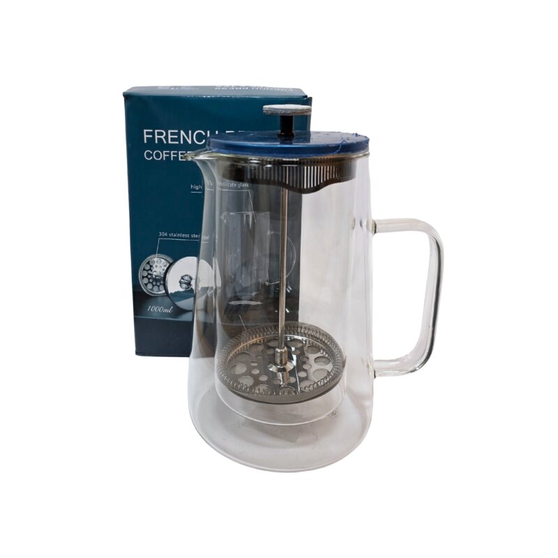 Stiklinis arbatinukas su nerūdijančio plieno nuspaudžiamu sieteliu 1000ml 4309