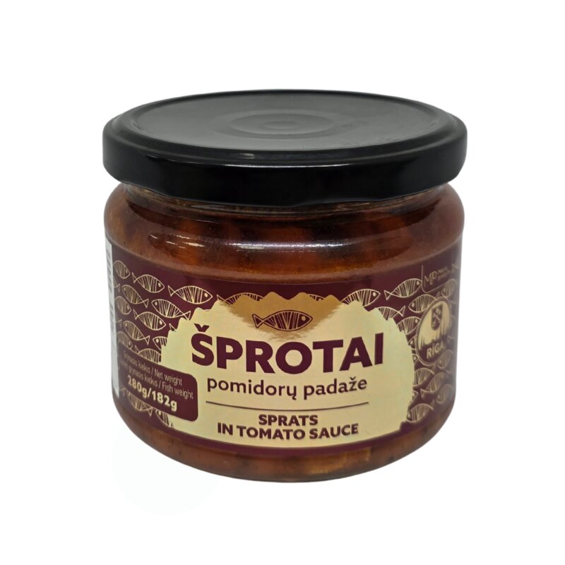 Šprotai pomidorų padaže RIGA 280g/182g (stikle)