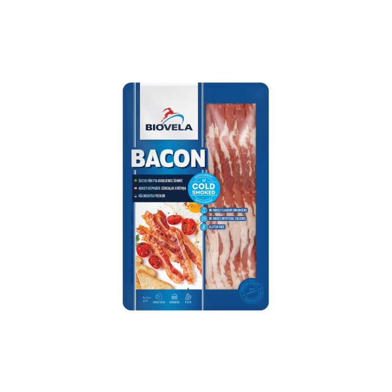 Šaltai rūkyta kiaulienos šoninė pjaustyta Bacon 140g