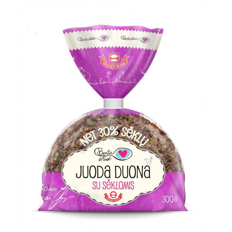 Juoda raikyta duona BEATOS VIRTUVĖ su sėklomis, 300g
