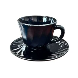 Stiklo puodelis+lėkštutė  (juoda)