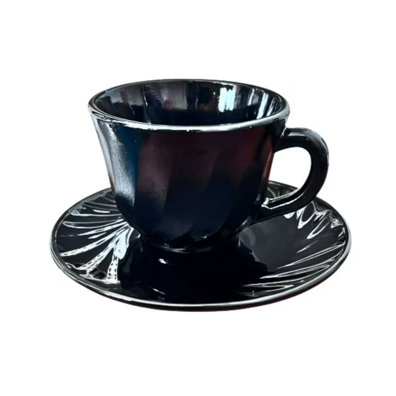 Stiklo puodelis+lėkštutė  (juoda)