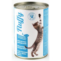 Konservuotas kačių ėdalas Fluffy  su žuvimi 410g