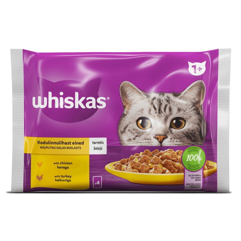 Konservuotas suaugusių kačių ėdalas Whiskas  4x85g su vištiena ir kalakutiena