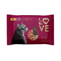 Konservuotas ėdalas katėms  LOVE  su vištiena ir kalakutiena padaže 4x85g