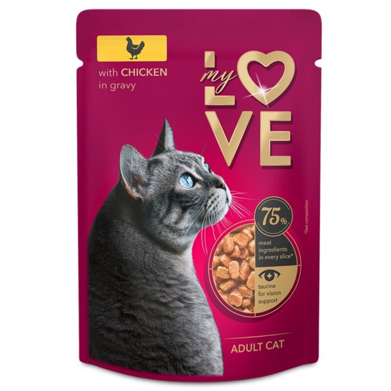 Konservuotas ėdalas katėms  LOVE  vištiena su padažu 85g