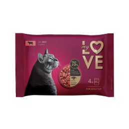 Konservuotas ėdalas katėms  My Love  su jautiena padaže, 4x85g