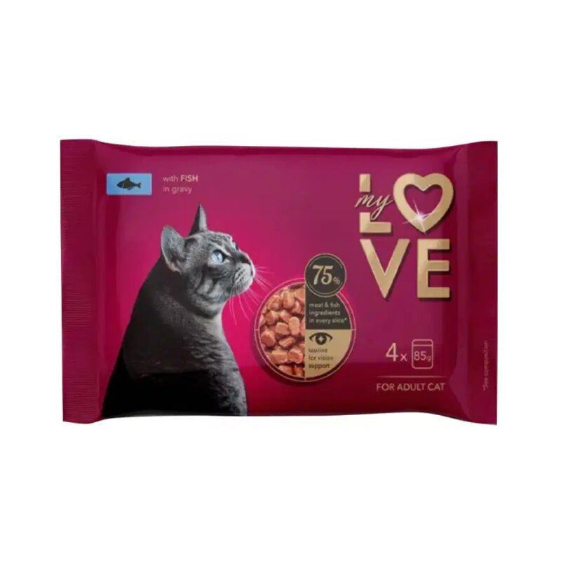 Konservuotas ėdalas katėms  My Love  su žuvimi padaže, 4x85g