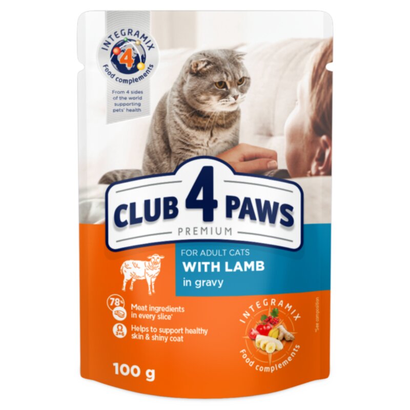 Ėdalas suaugusioms katėms ''Club 4 Paws'' su ėriena padaže 100g