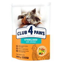 Sausas ėdalas sterilizuotom katėm  CLUB4 PAWS  300g su vištiena