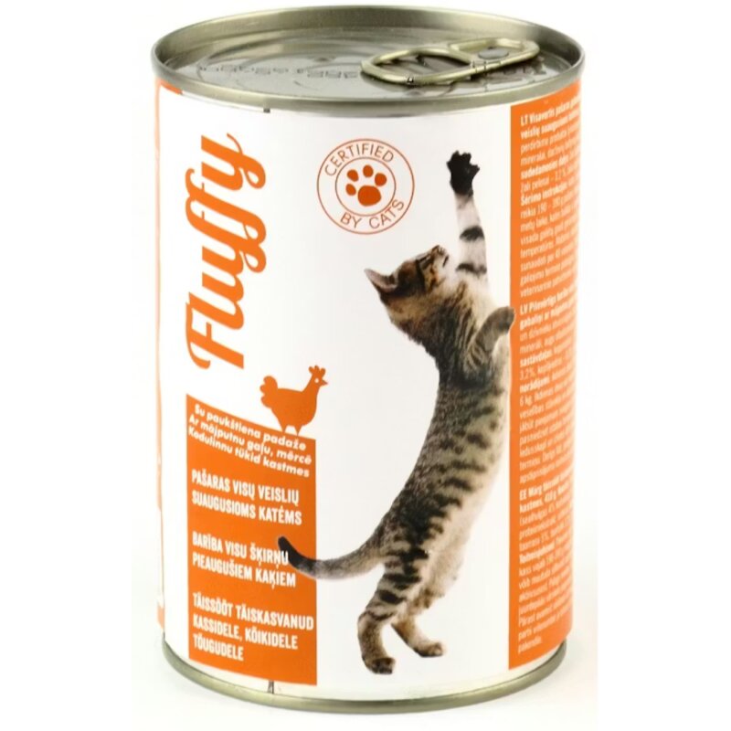 Konservuotas kačių ėdalas Fluffy  su paukštiena 410g