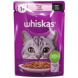 Konservuotas suaugusių  kačių ėdalas WHISKAS  85g su lašiša