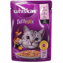 Konservuotas suaugusių kačių ėdalas WHISKAS  85g su lašiša ir morkomis