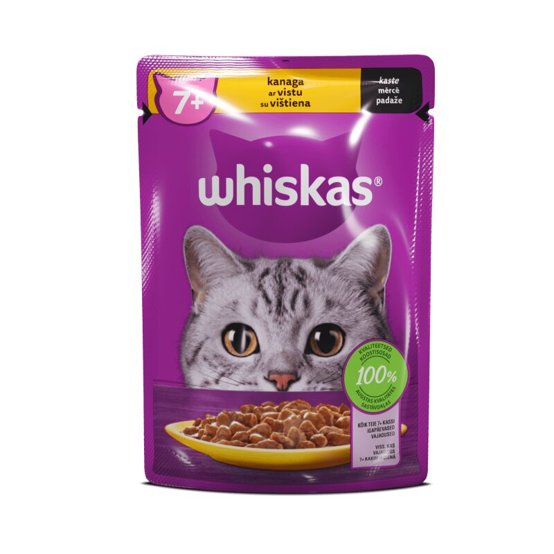 Konservuotas vyresnio amžiaus kačių ėdalas WHISKAS  85g su vištiena