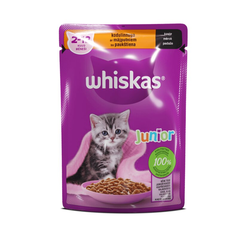 Konservuotas  kačiukų ėdalas  Whiskas  Junior 85g su paukštiena