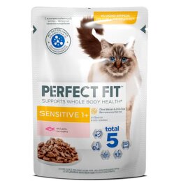 Konservuotas  ėdalas katėms  Perfect Fit  jautrioms katėms su lašiša 85g