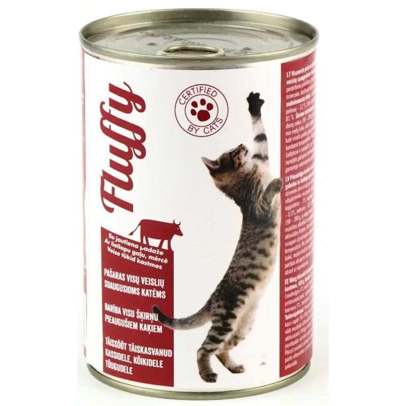 Konservuotas kačių ėdalas Fluffy  su jautiena 410g