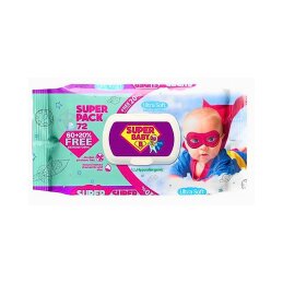 Drėgnos servetėlės  Super Baby  su ramunėlių ir aloe ekstraktu 72vnt