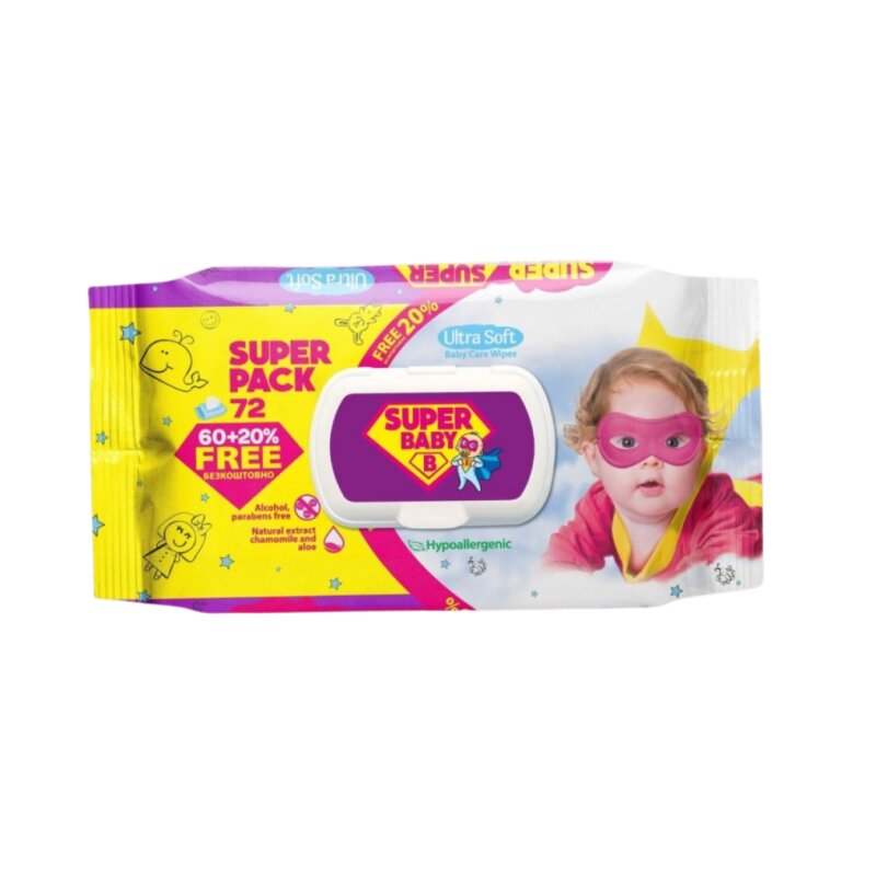Drėgnos servetėlės  Super Baby  jautriai odai 72vnt