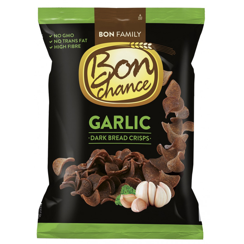 Juodos duonos traškučiai BON CHANCE su česnaku, 120g